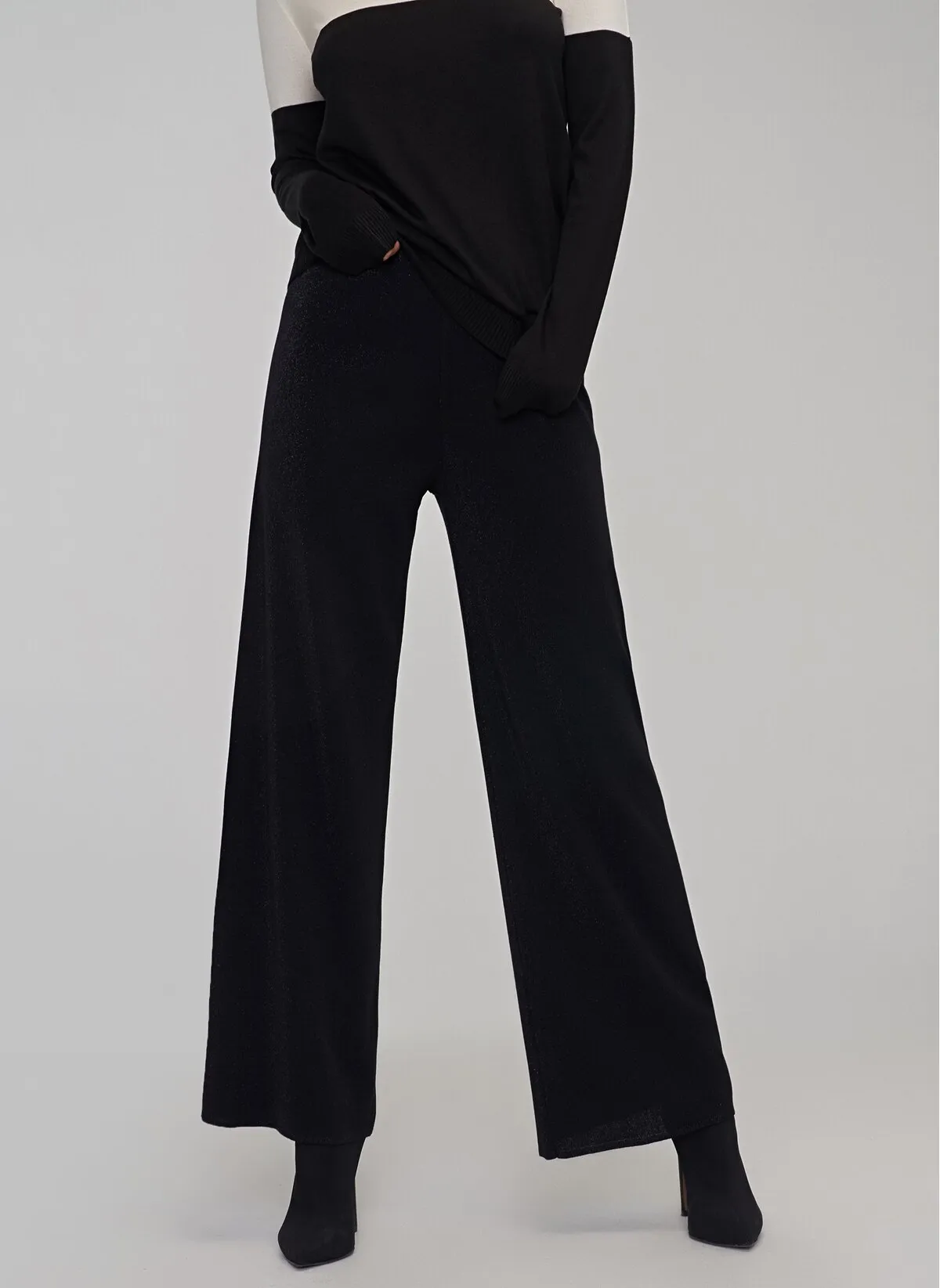 13802 Black Silvery Wide Leg Pants