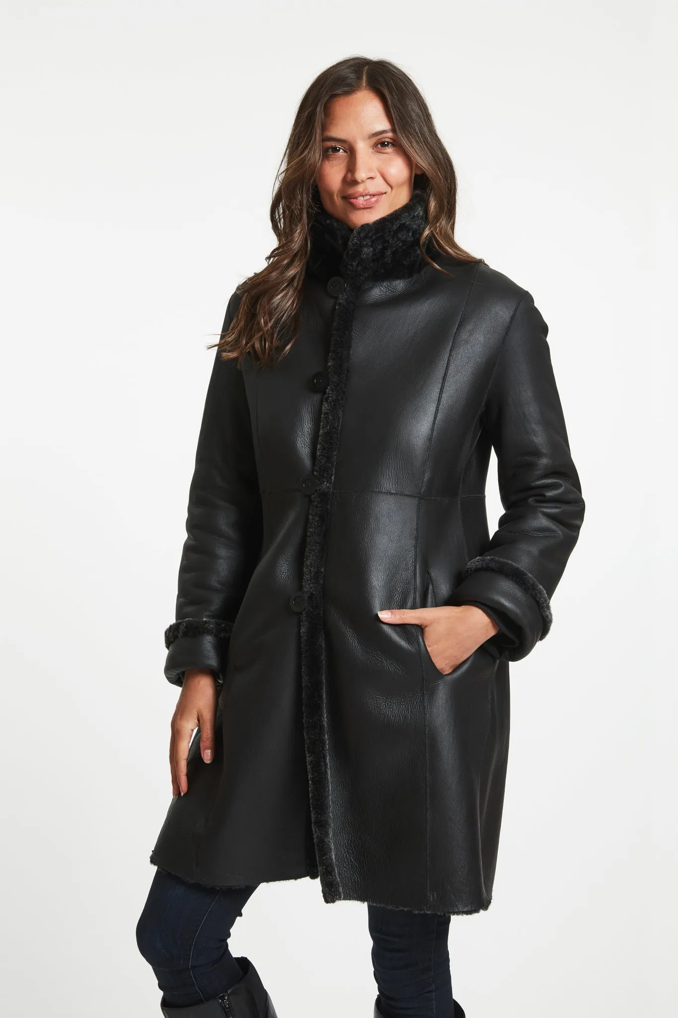 Reversible Shearling Coat with Style #7192CHAR - $795.00