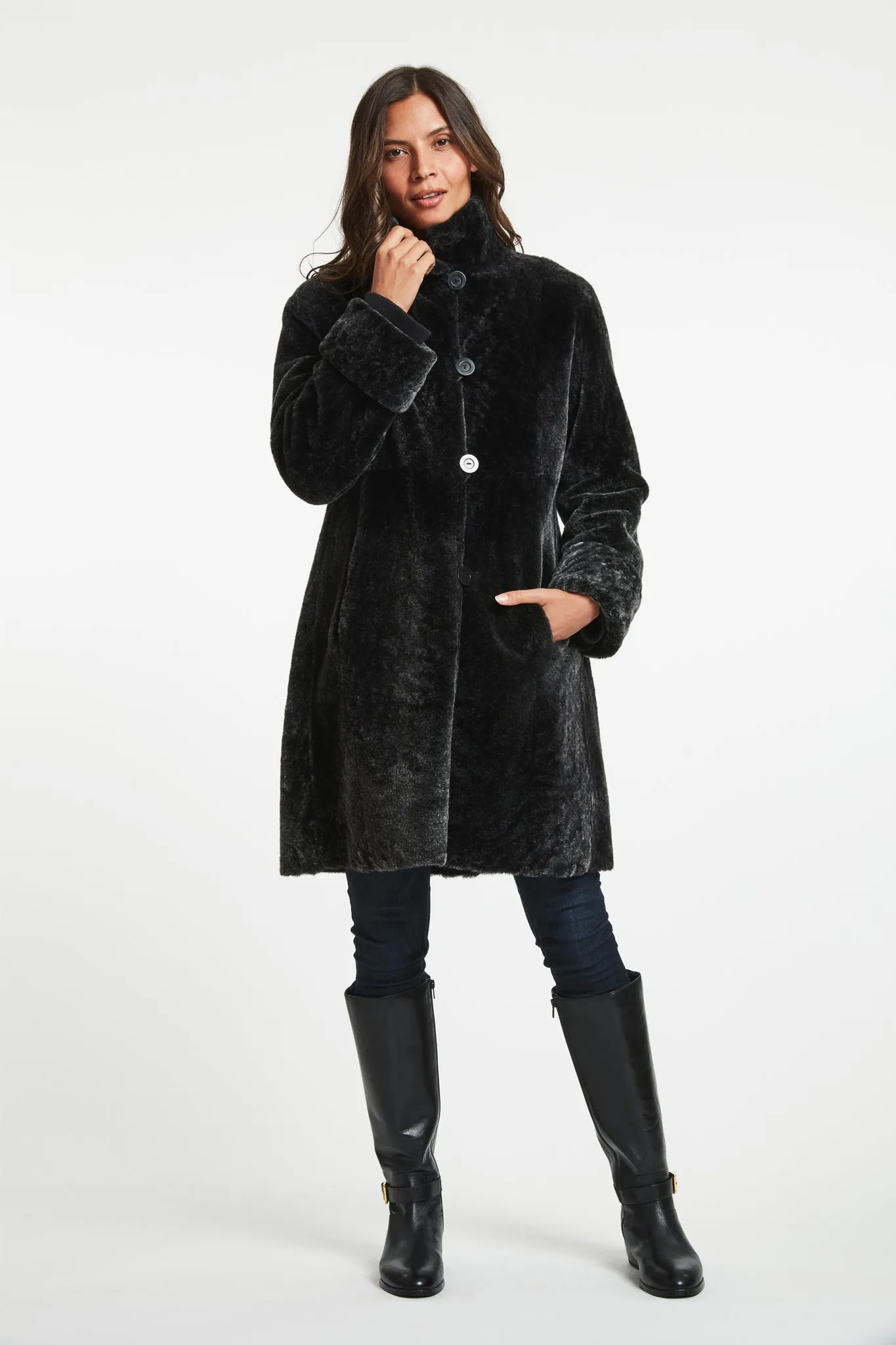 Reversible Shearling Coat with Style #7192CHAR - $795.00