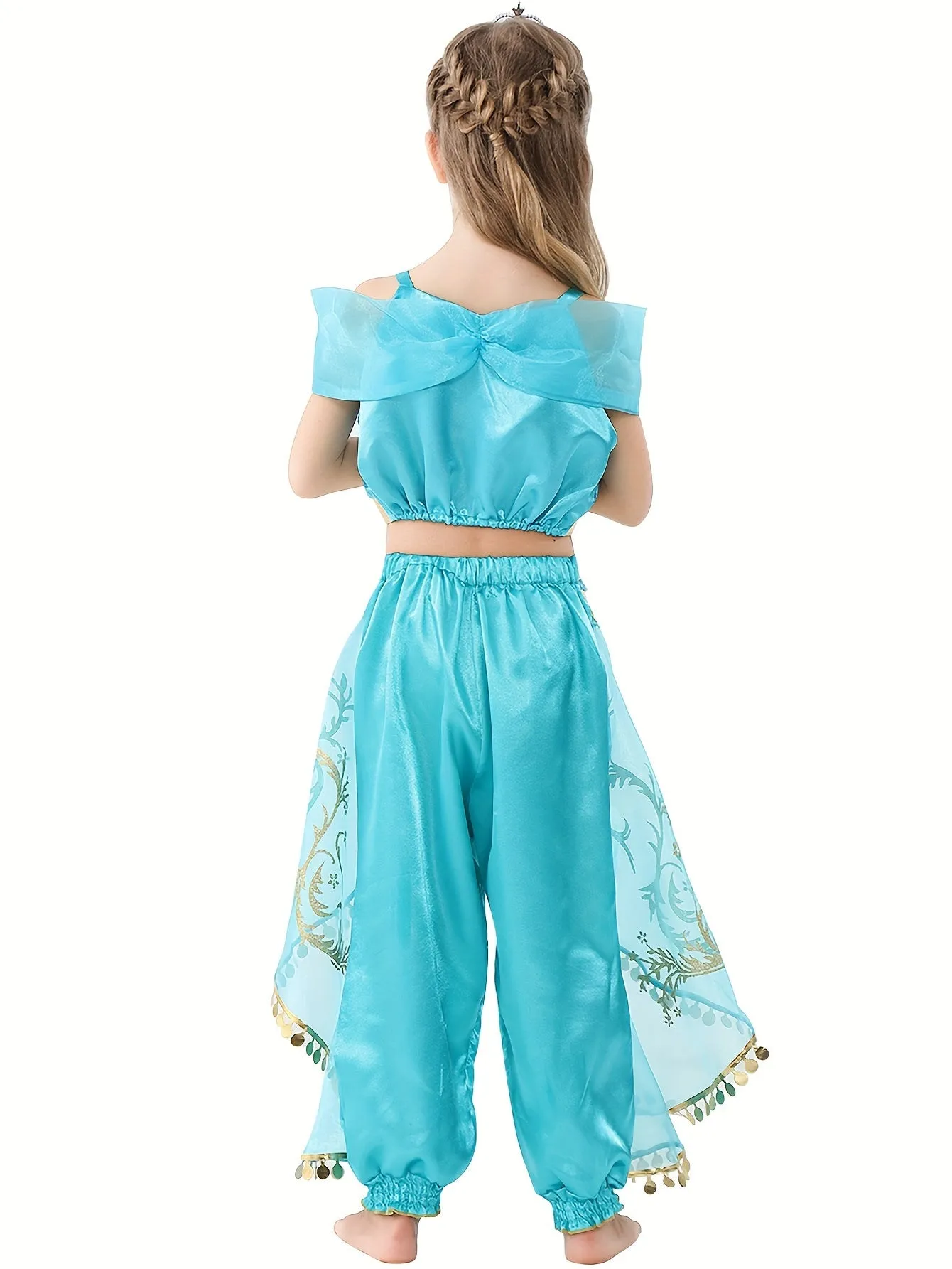 7PCS Girls Stunning & Cute Flower Princess Dress Up Outfit, Off Shoulder Cropped Top   Pants   Accessories For Christmas Halloween Ball Party