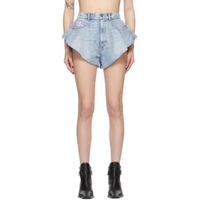 Alexander Wang Blue Denim Ruffled Shorts