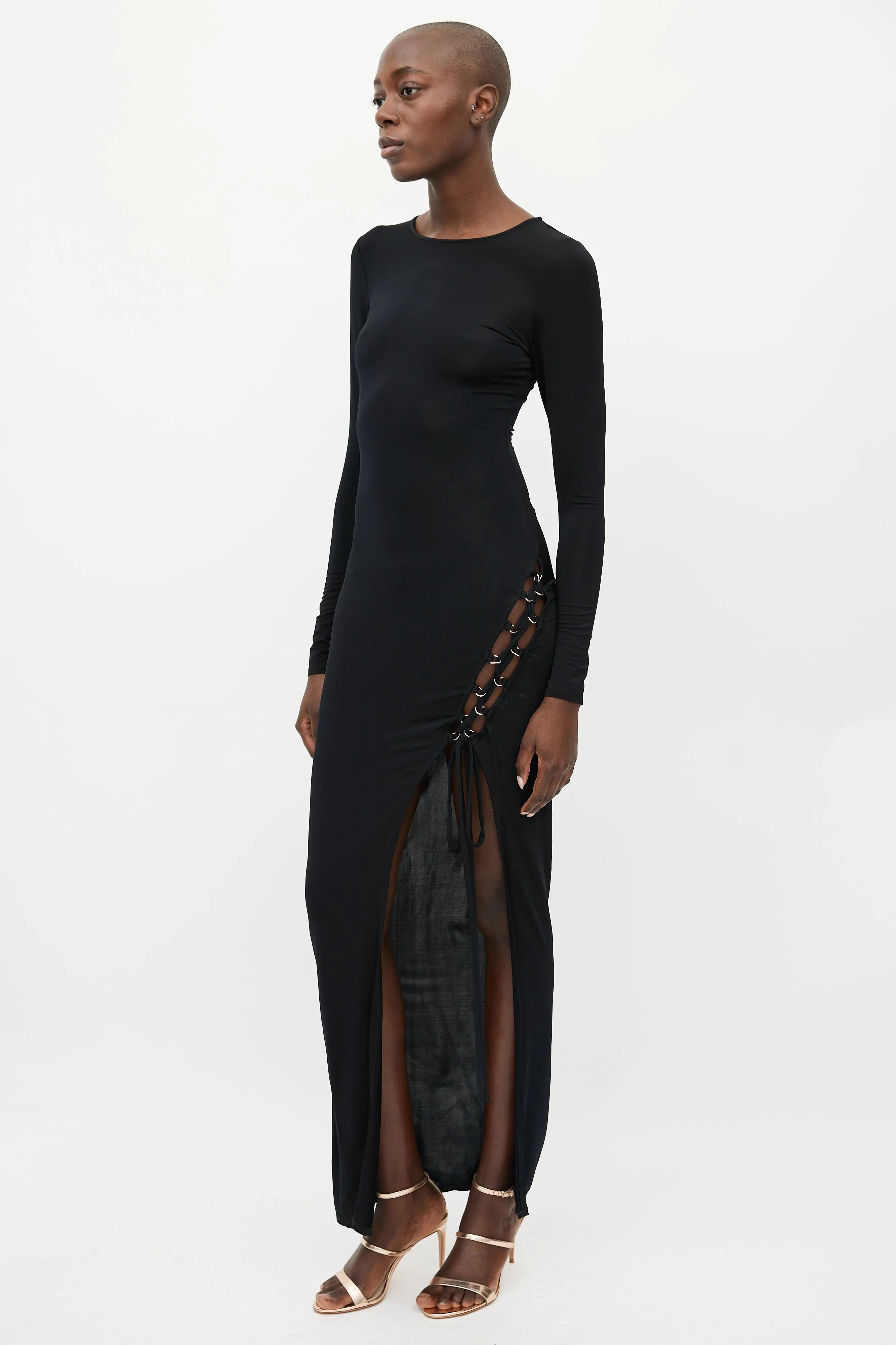 Black Tie Front Slit Dress