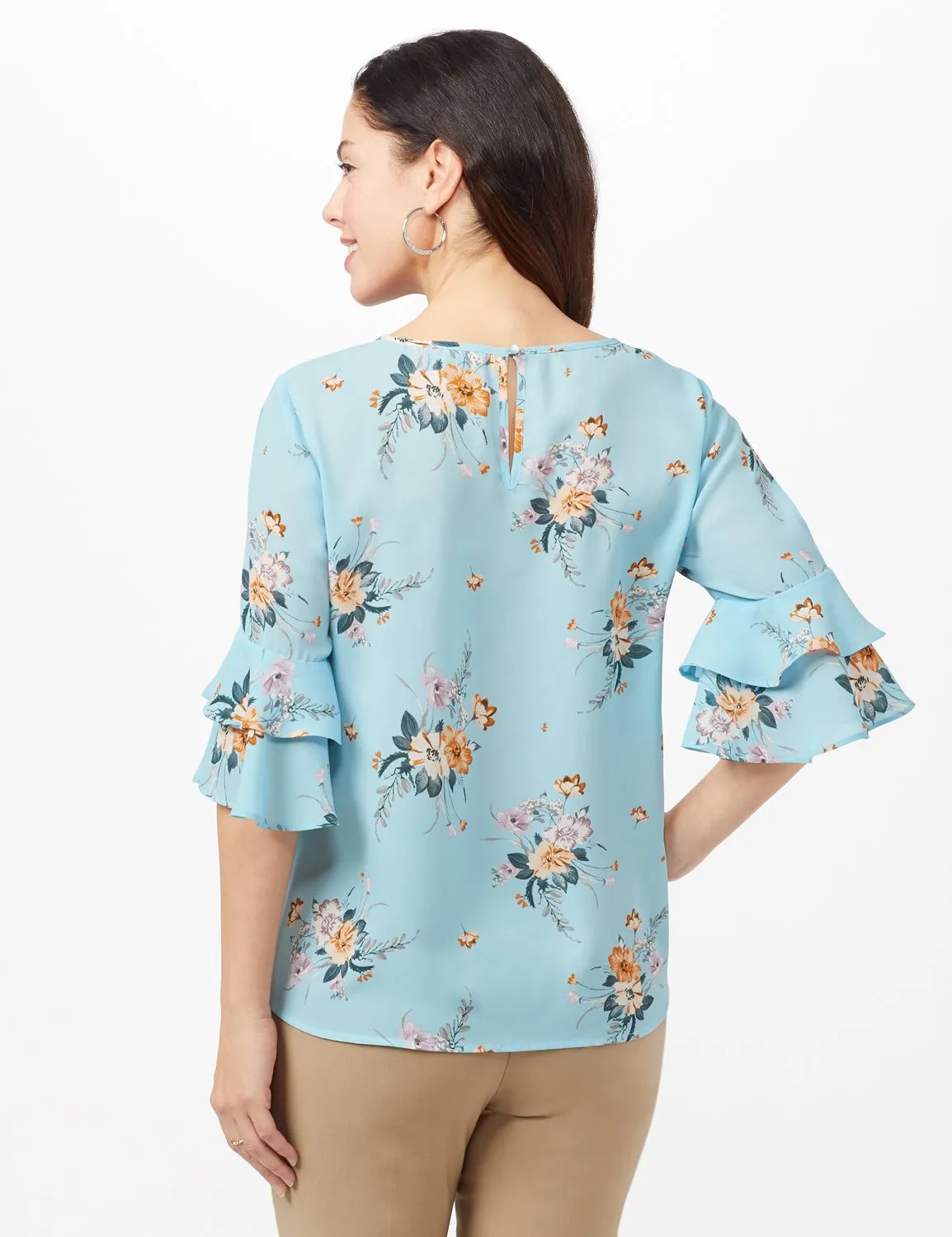 Cold Shoulder Floral Tie Front Blouse