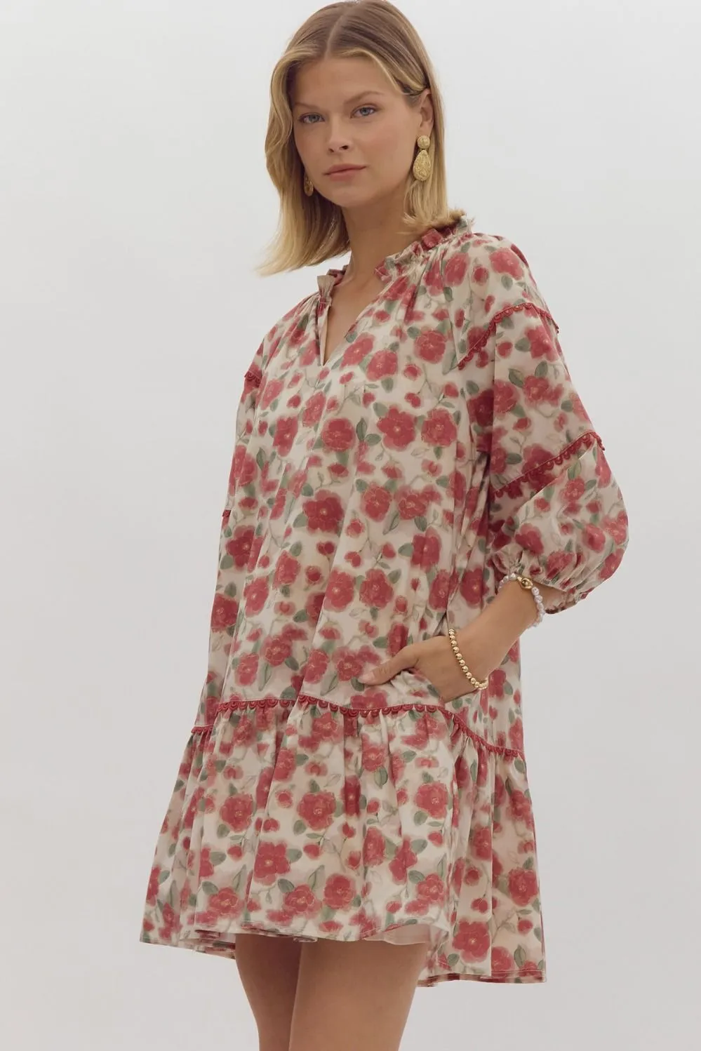 Daniella Puff Sleeve Dress in Berry