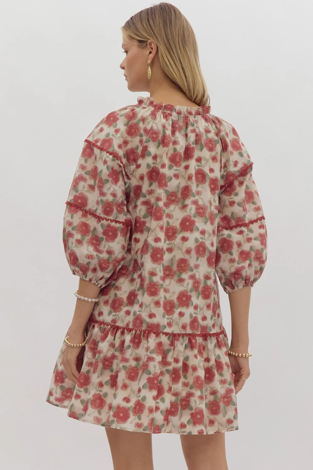 Daniella Puff Sleeve Dress in Berry