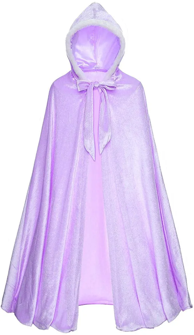 Deluxe Elsa Princess Purple Cape Costume for 3-12 Girls Years
