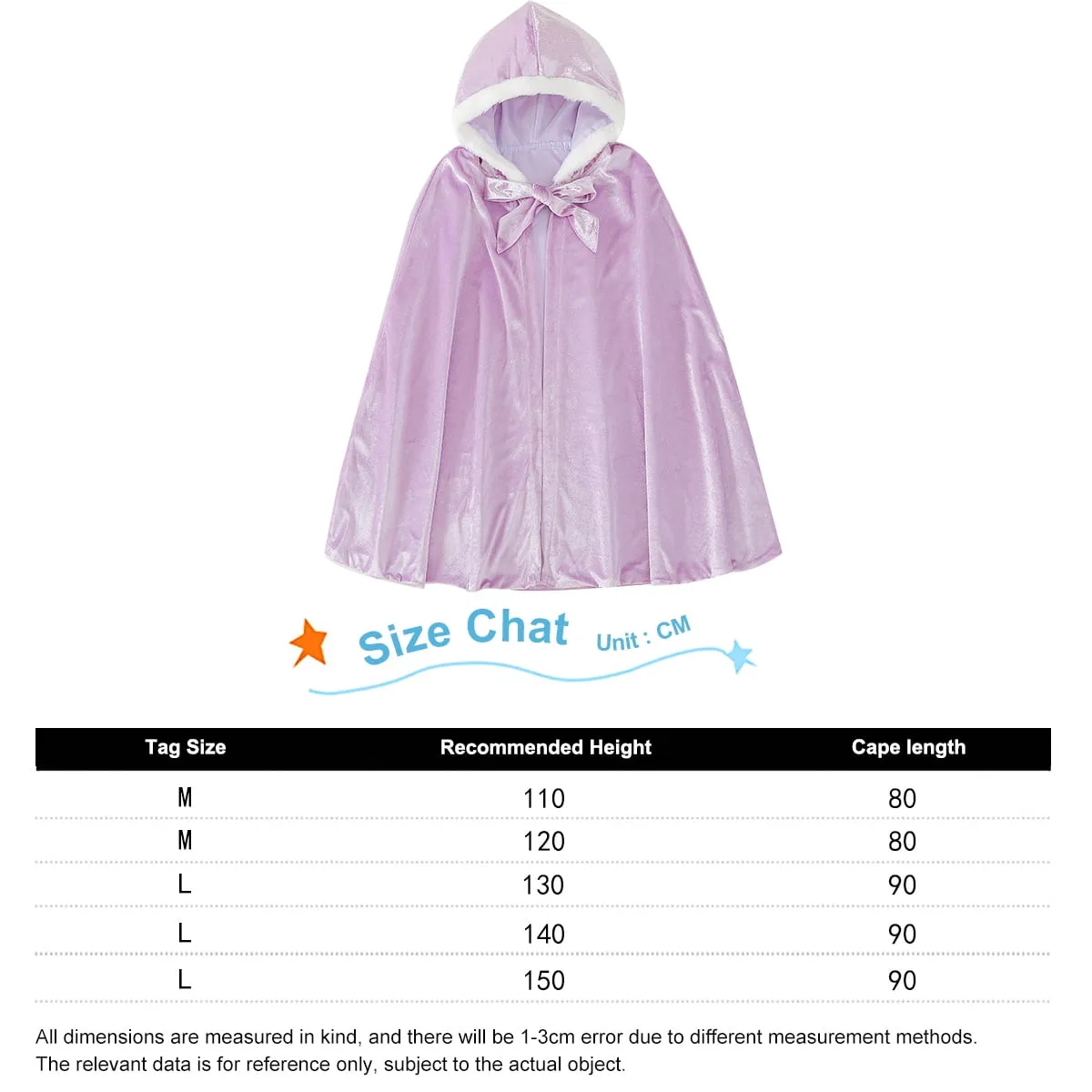Deluxe Elsa Princess Purple Cape Costume for 3-12 Girls Years