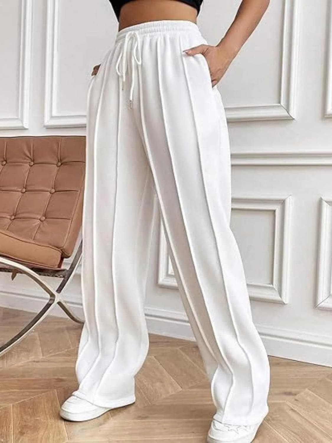 Drawstring wide-leg trousers with pockets