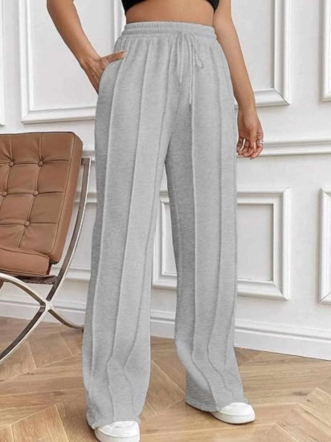 Drawstring wide-leg trousers with pockets
