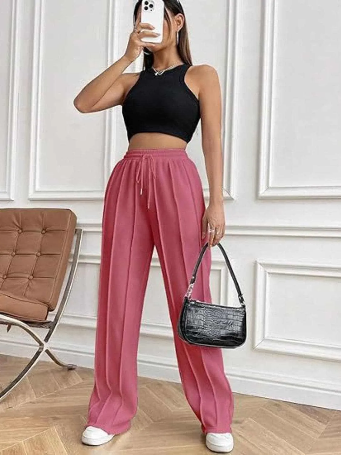 Drawstring wide-leg trousers with pockets