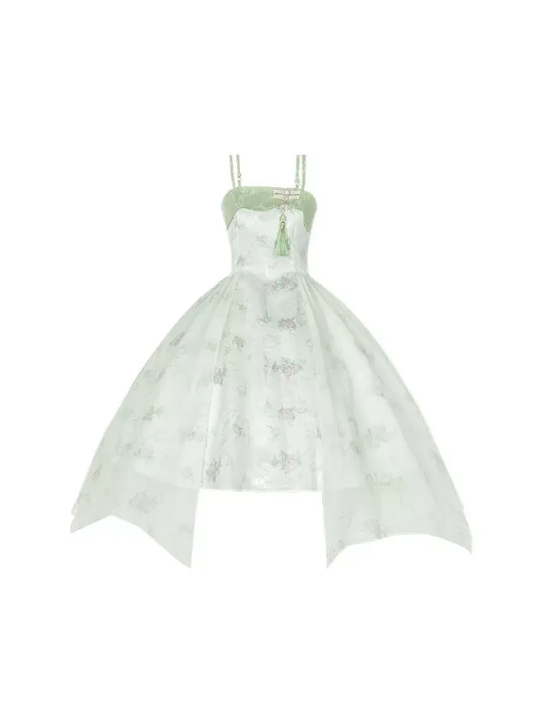 Dress China Print Bamboo Pre-order Floral Flower Suspender