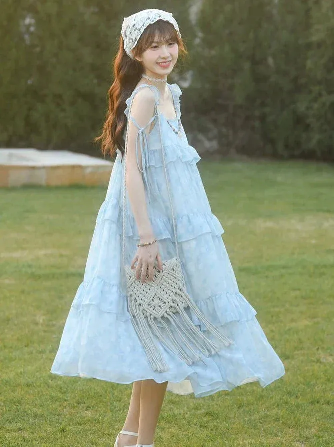 Fairy Loose Dress Blue Lace Floral