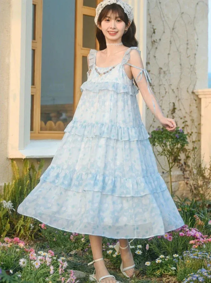Fairy Loose Dress Blue Lace Floral
