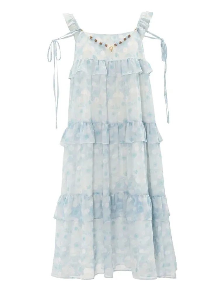 Fairy Loose Dress Blue Lace Floral