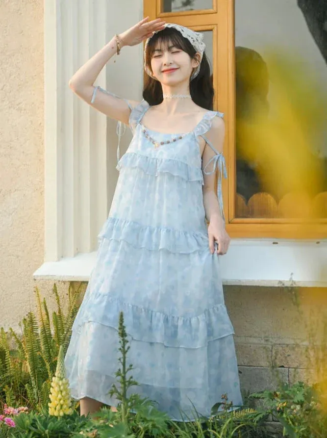 Fairy Loose Dress Blue Lace Floral