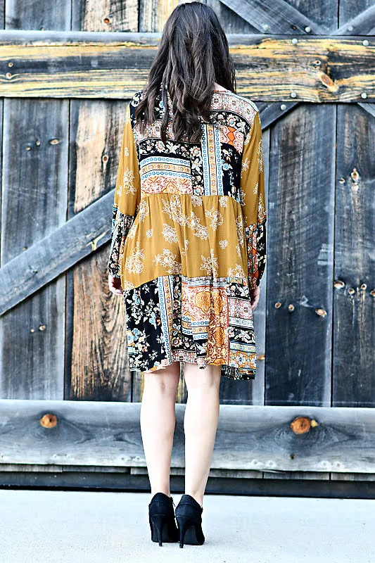 Floral Tiered Crew Neck Dress in Multi-Colored