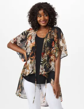 Flutter Sleeve Palm Print Woven Kimona
