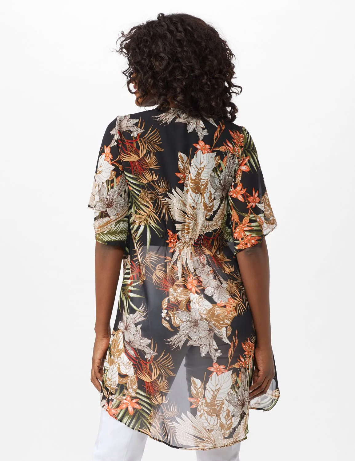 Flutter Sleeve Palm Print Woven Kimona
