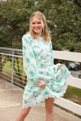 Green & White Floral Lace Dress