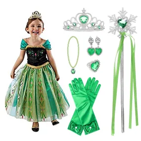 KAWELL Princess Anna Costumes Birthday Party Costume Cosplay Dress up for Little Girls