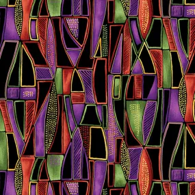 Luminescent Leaves - Geo Sunset Black - Ann Lauer - Benartex Fabrics