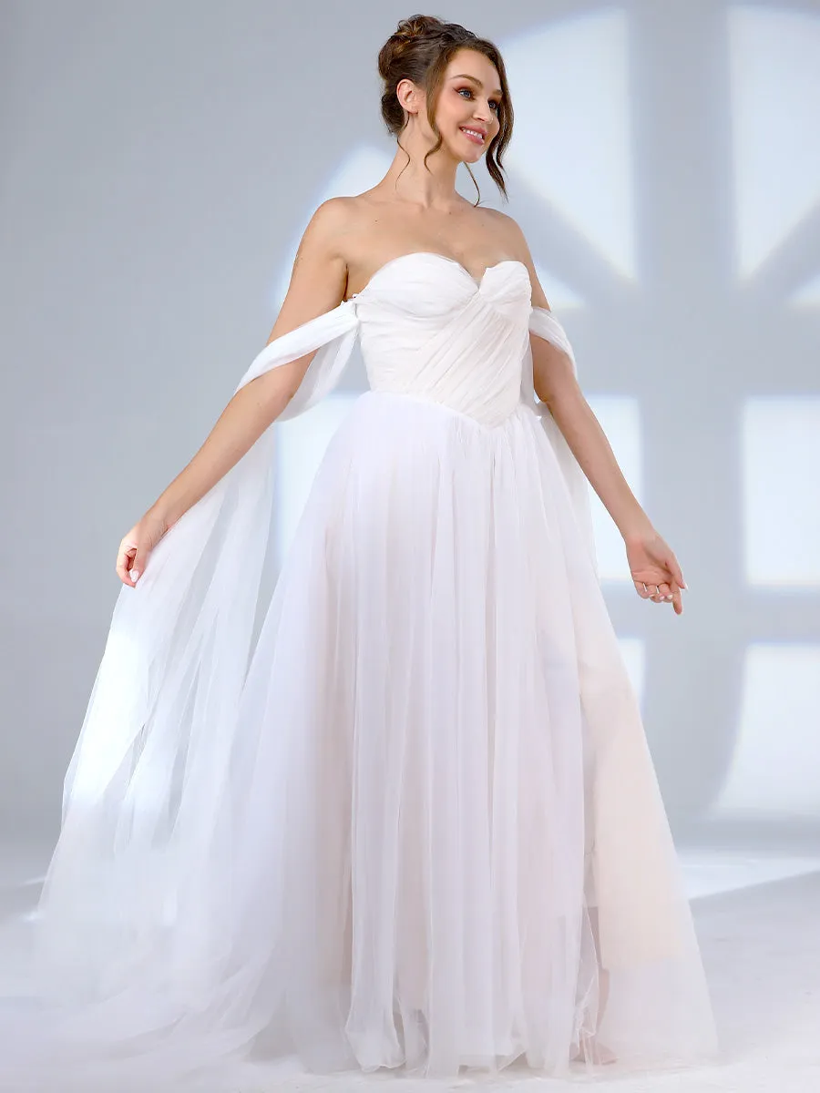 Off The Shoulder Tulle Wedding Dress Simple Romantic A Line