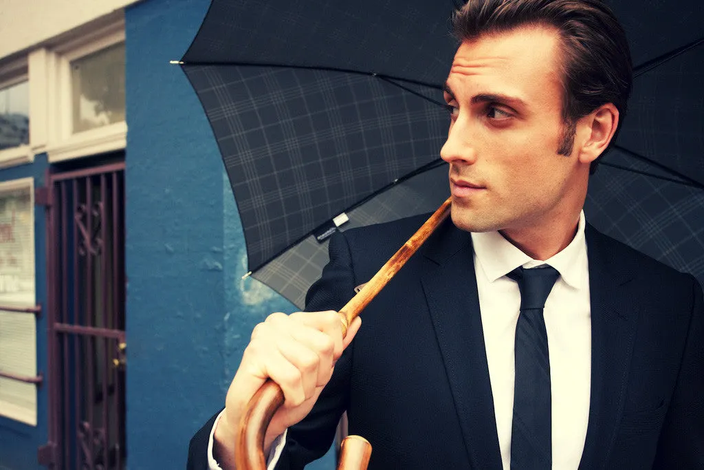 Ombrelli Handcrafted Umbrella with Wood Handle - Chocolate Plaid