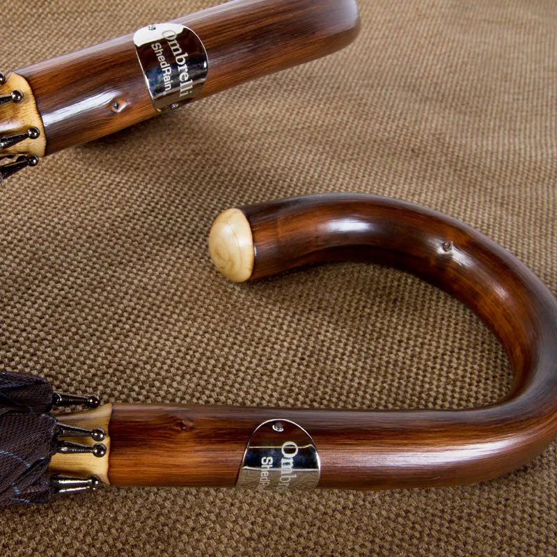 Ombrelli Handcrafted Umbrella with Wood Handle - Chocolate Plaid