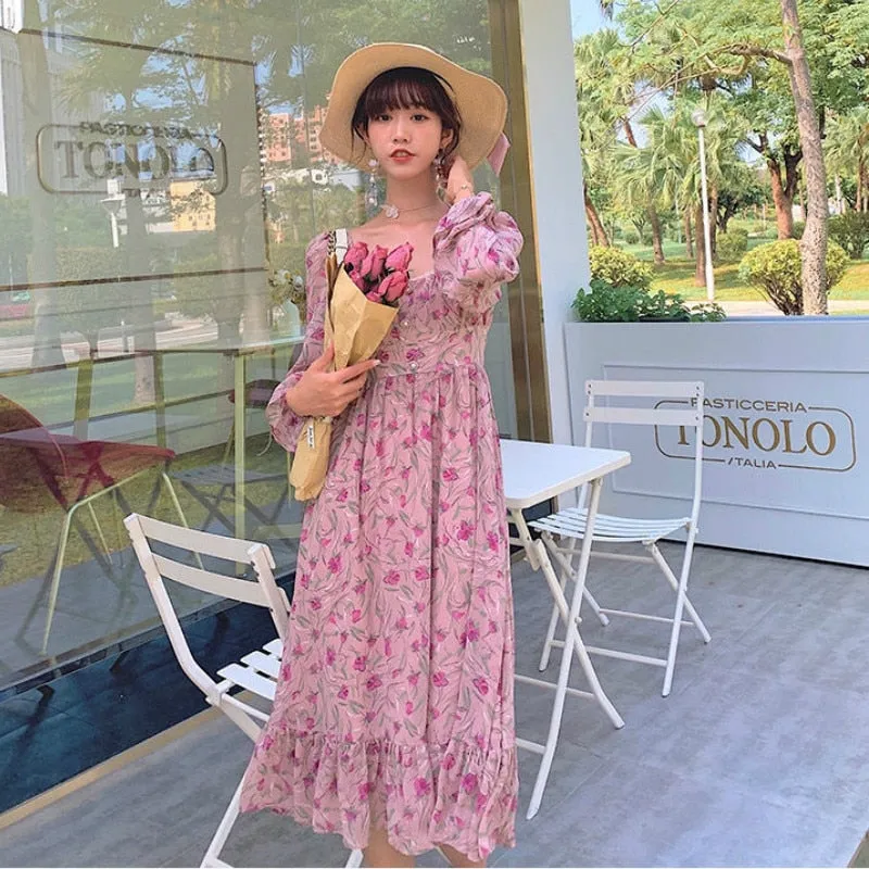 Pink Elegant Sweet Floral Dress