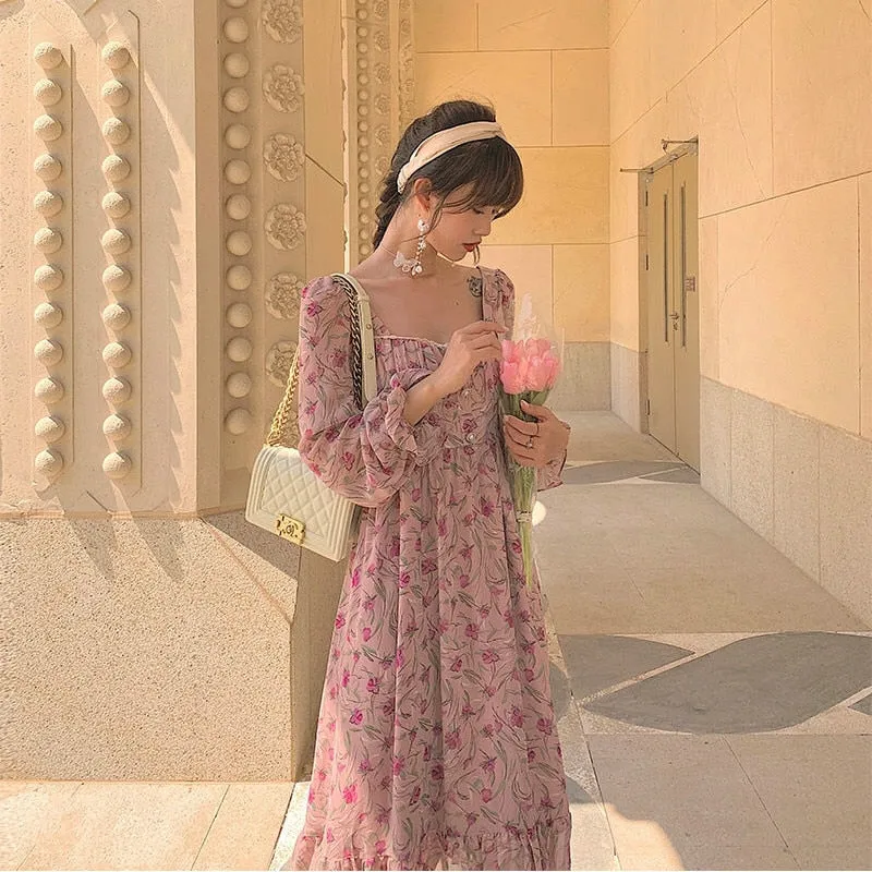 Pink Elegant Sweet Floral Dress