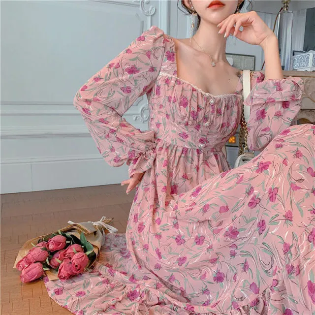 Pink Elegant Sweet Floral Dress