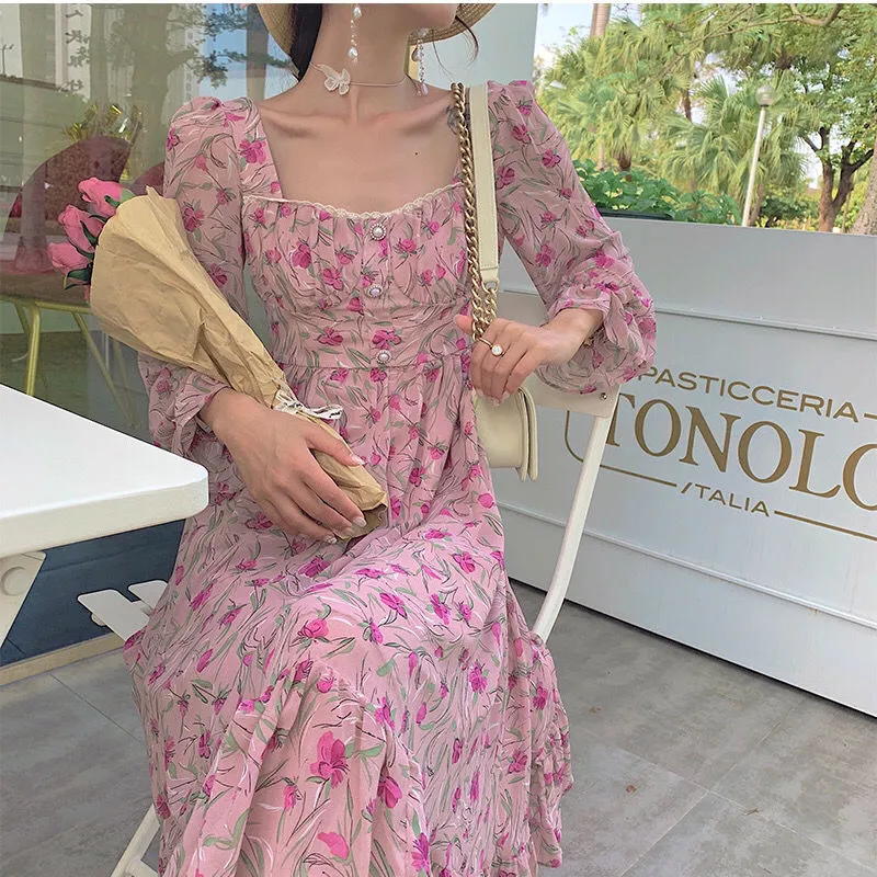 Pink Elegant Sweet Floral Dress