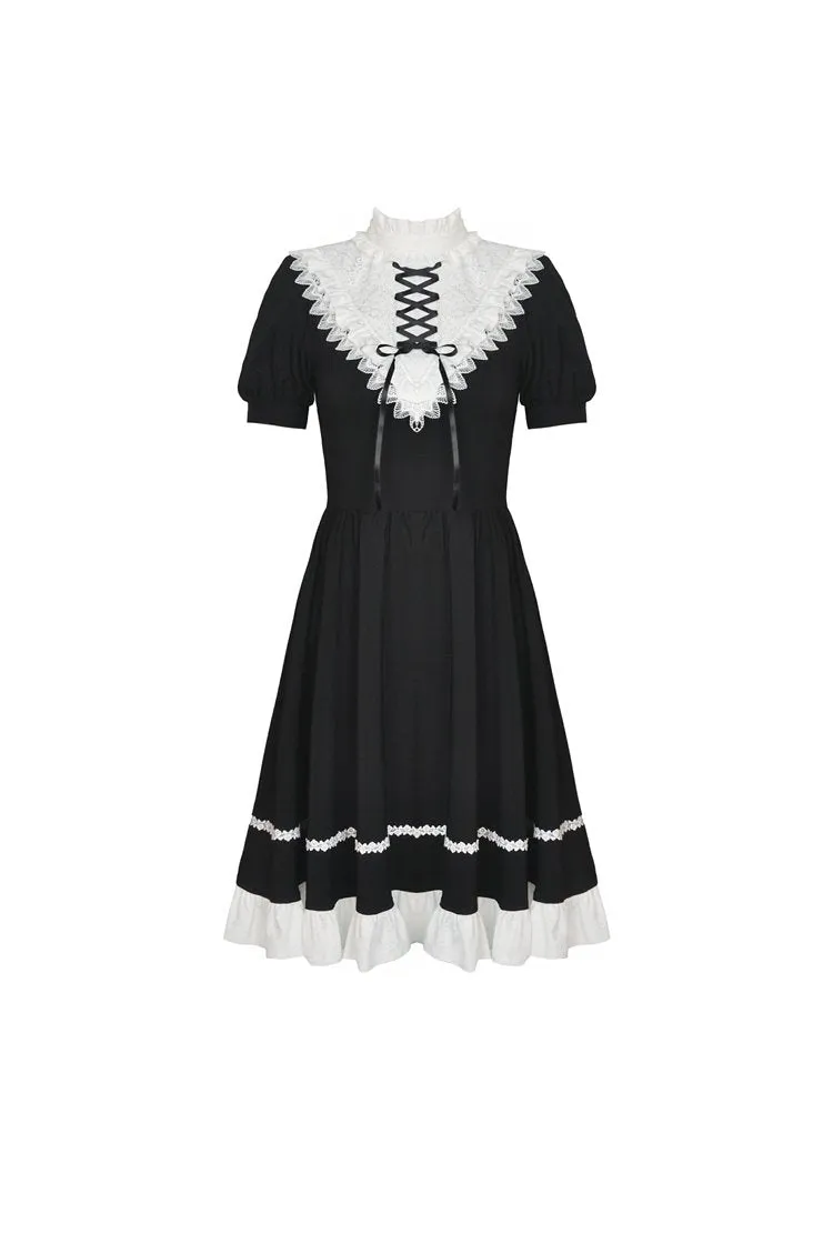 Rebel princess tie up heart black white dress DW496
