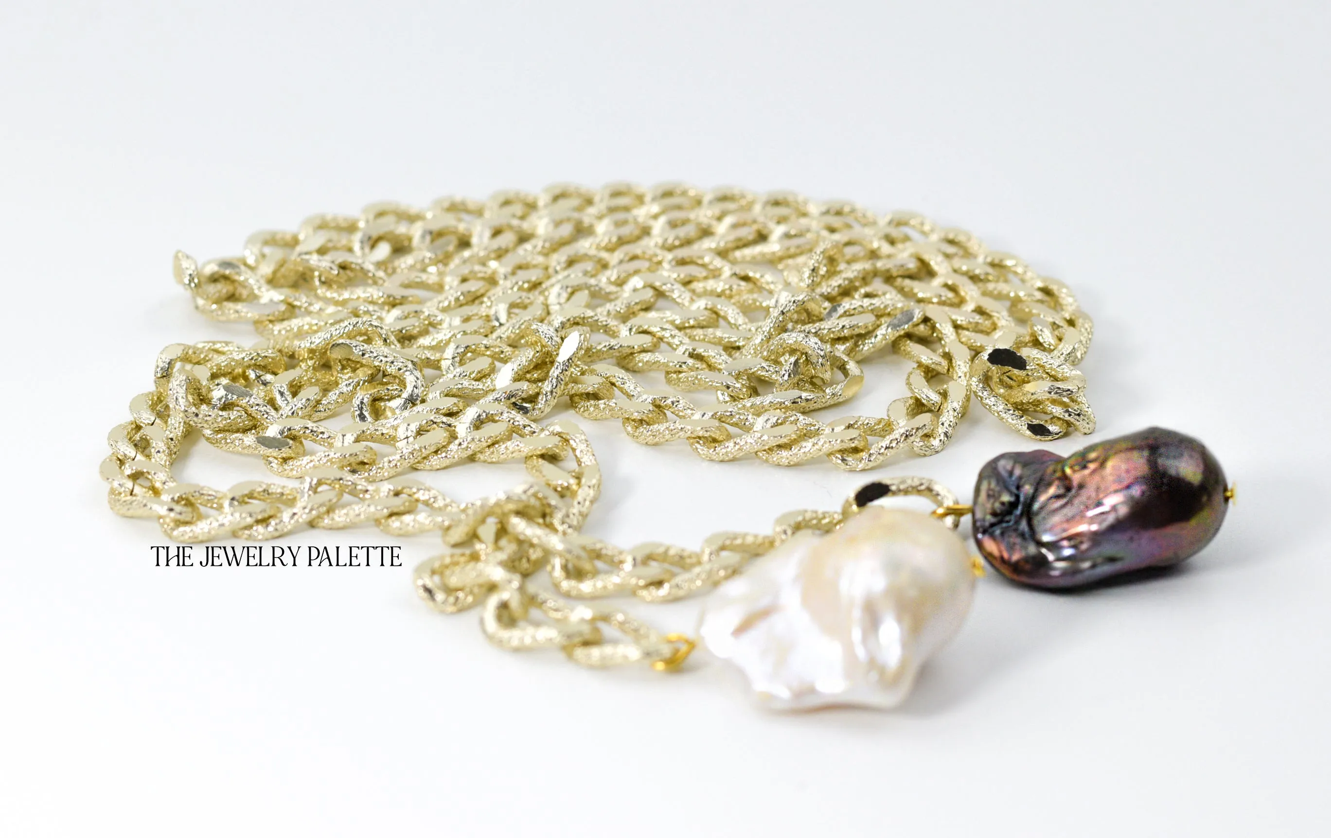 Scarlett tie front chain necklace with baroque pearls