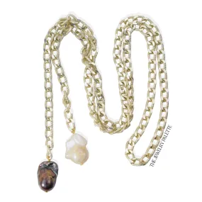 Scarlett tie front chain necklace with baroque pearls
