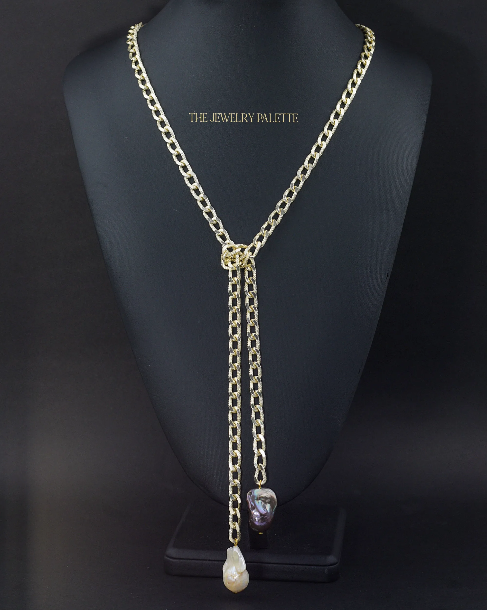 Scarlett tie front chain necklace with baroque pearls