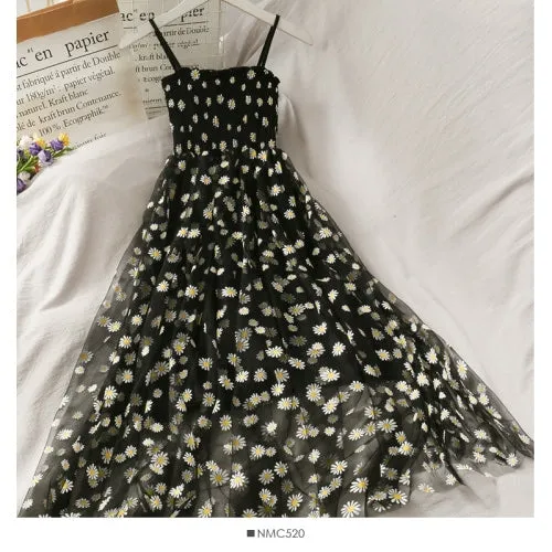 Sleeveless Daisy Dress With Mesh Layer