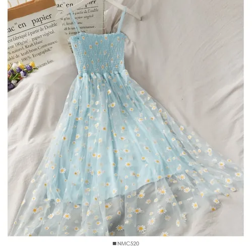 Sleeveless Daisy Dress With Mesh Layer