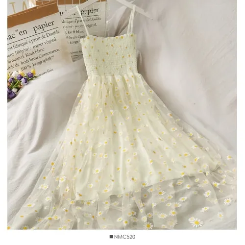 Sleeveless Daisy Dress With Mesh Layer