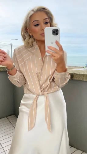 TALIA STRIPED SHIRT - LATTE