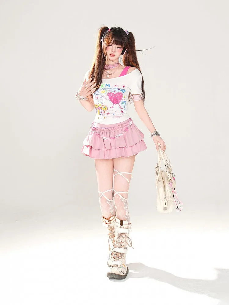 Tiered Mini Skirt Pink A-Line Glamorous