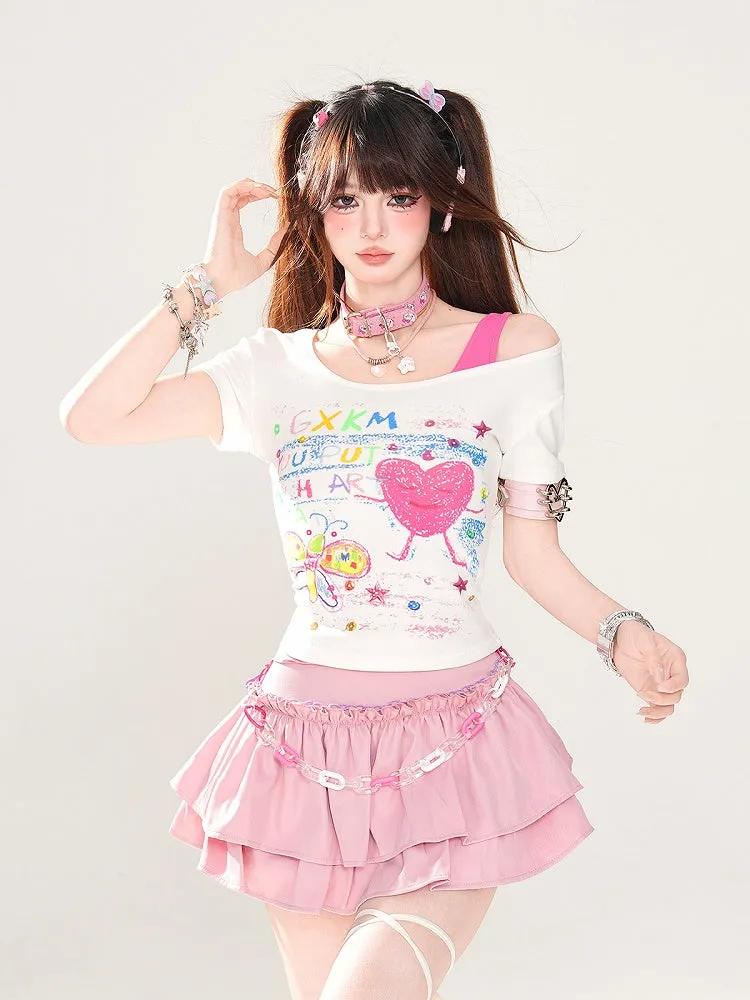 Tiered Mini Skirt Pink A-Line Glamorous