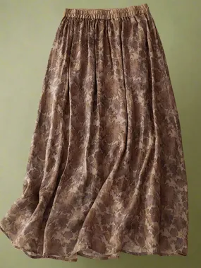 Vintage Earthy Floral A-Line Skirt
