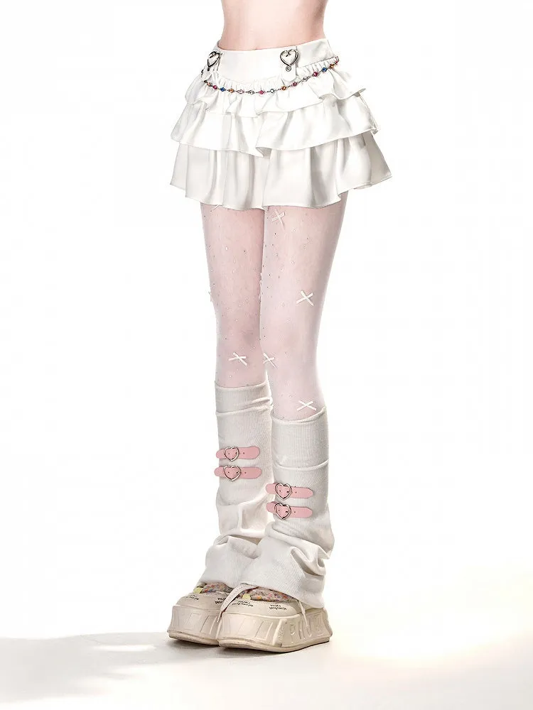 White Heart Buckles A-Line Tiered Skirt