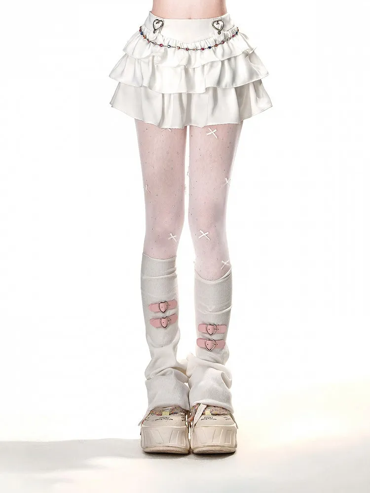 White Heart Buckles A-Line Tiered Skirt