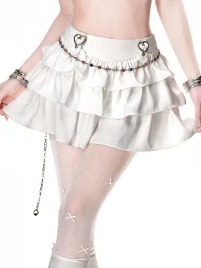 White Heart Buckles A-Line Tiered Skirt