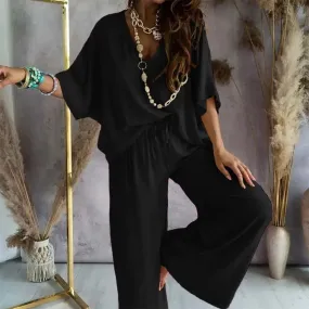 Women's Relaxed Loungewear Set: Oversized Top & Wide Leg Trousers