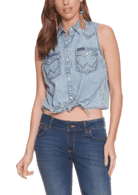 WRANGLER WOMENS CHAMBRAY SNAP TANK